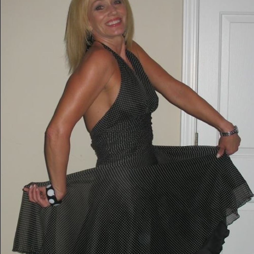 Halter dress. Tiny polka dot on blacklist.